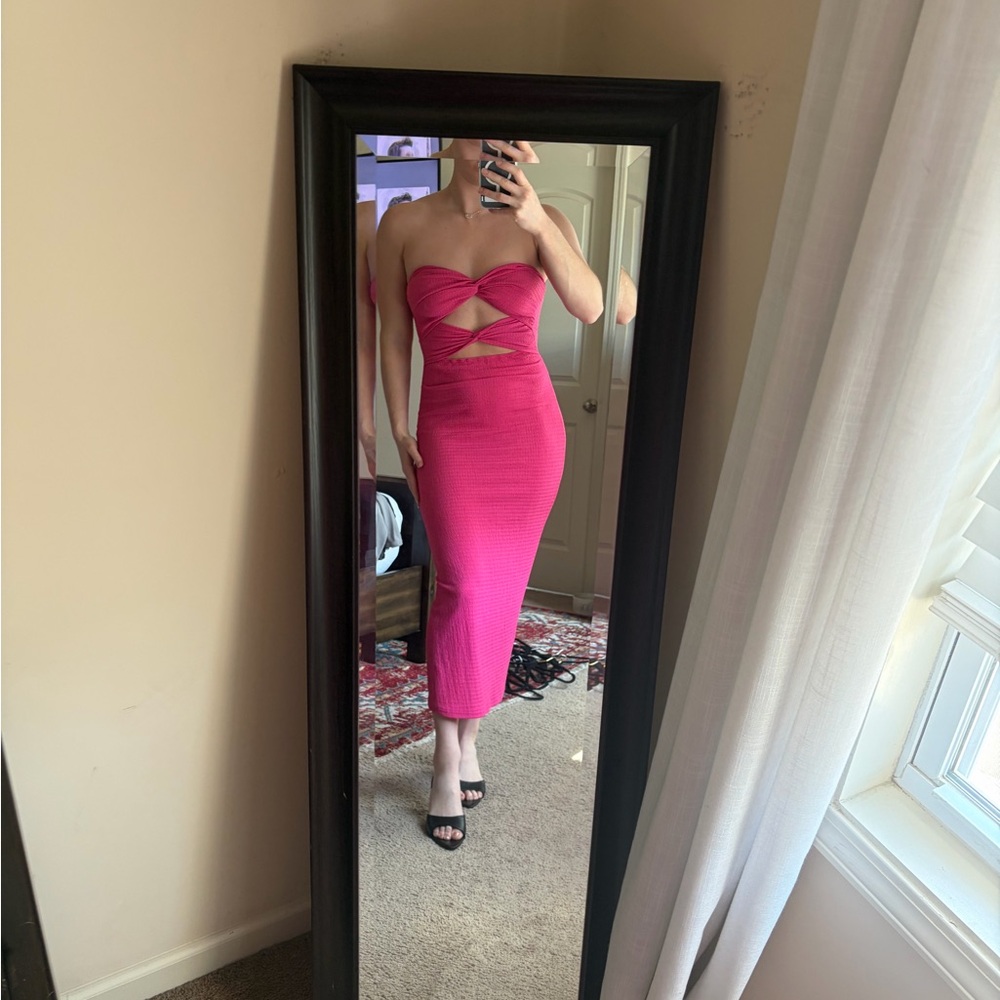 SHEIN Hot Pink Strapless Cutout Midi Dress